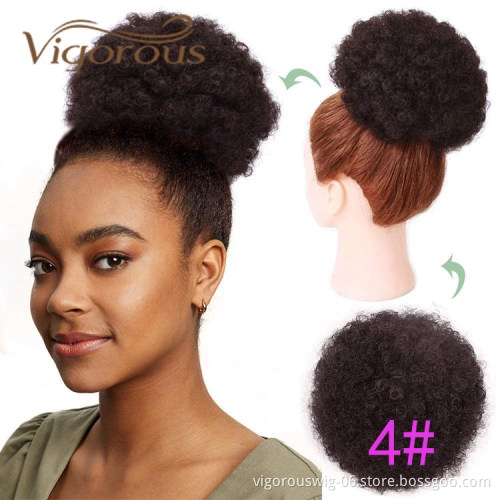 Vigorous New Design Cheap Price Black Kinky Curly Fluffy Chignon Updo Hair Extensions For Black Women Synthetic Afro Hair Bun